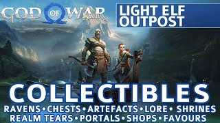 God of War  Light Elf Outpost All Collectible Locations Ravens Chests Artefacts Shrines  100 [upl. by Slemmer]