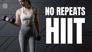 NO REPEAT HIIT Workout  with dumbbells [upl. by Eimme]