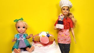 CAKE baking  Elsa and Anna  Barbie  cake shop [upl. by Daberath]