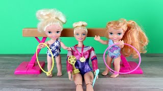 Gymnastics Play Time  Annia and Elsia Toddlers  Barbie is the Gymnastics Coach [upl. by Sell]