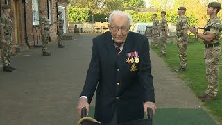 WWII veteran Captain Tom Moore completes his 100th lap after raising over £12m for the NHS [upl. by Eusebio787]