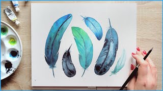 Simple Watercolor Painting Ideas for Beginners  How to Paint Feathers with Watercolors Wet in Wet [upl. by Kasper231]