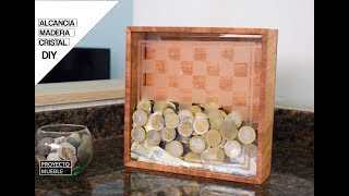 DIY Alcancía de Madera y Cristal  Wood Coin Box [upl. by Dorris]