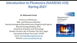 Introduction to Photonics Spring 2021 [upl. by Roxana698]