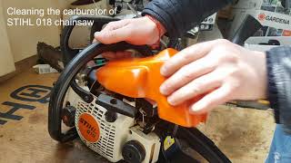 STIHL 018 chainsaw  Installing  Replacing  Cleaning carburetor [upl. by Isma39]